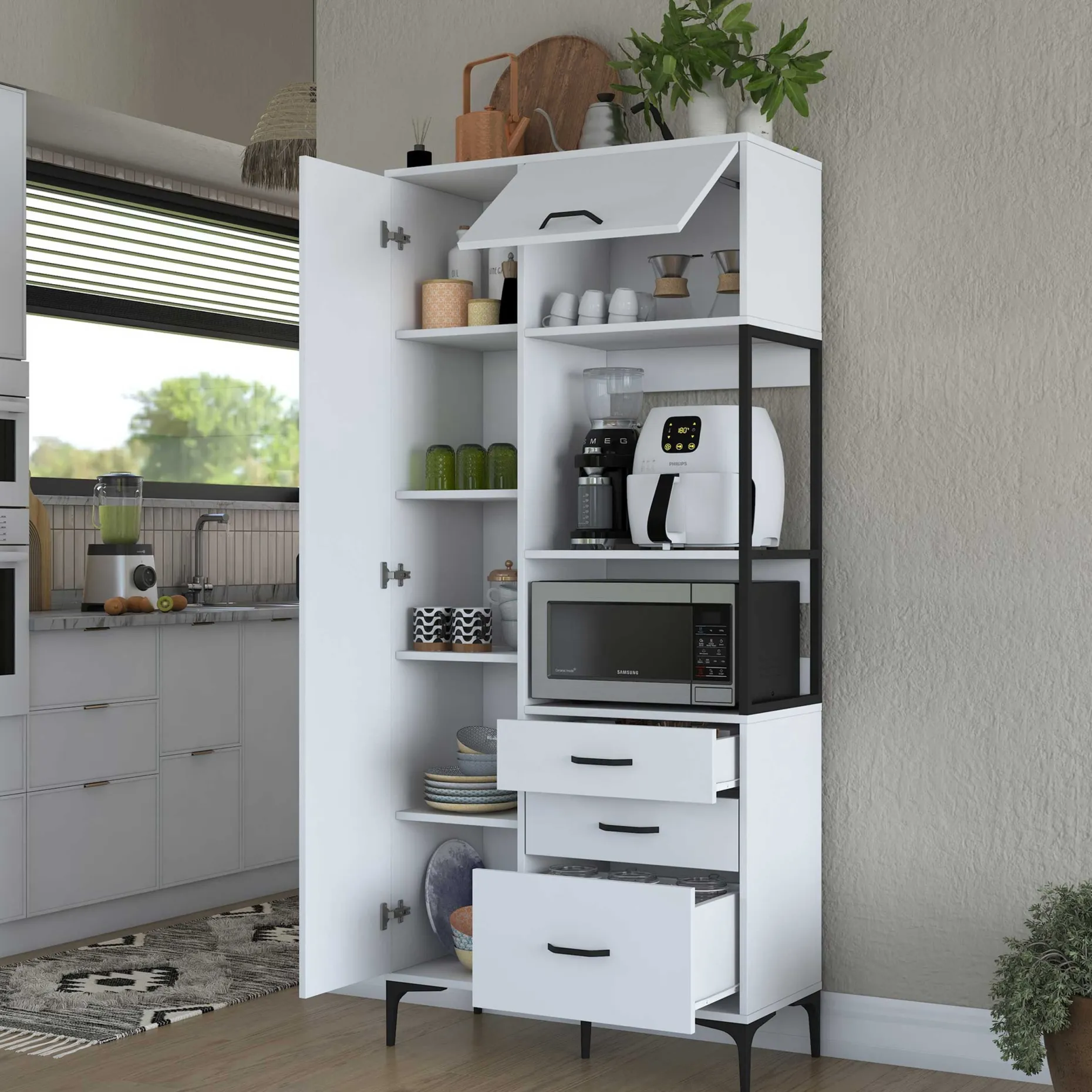 JE112 - 2958 Mehrzweckschrank | 100 % MELAMIN | Weiß