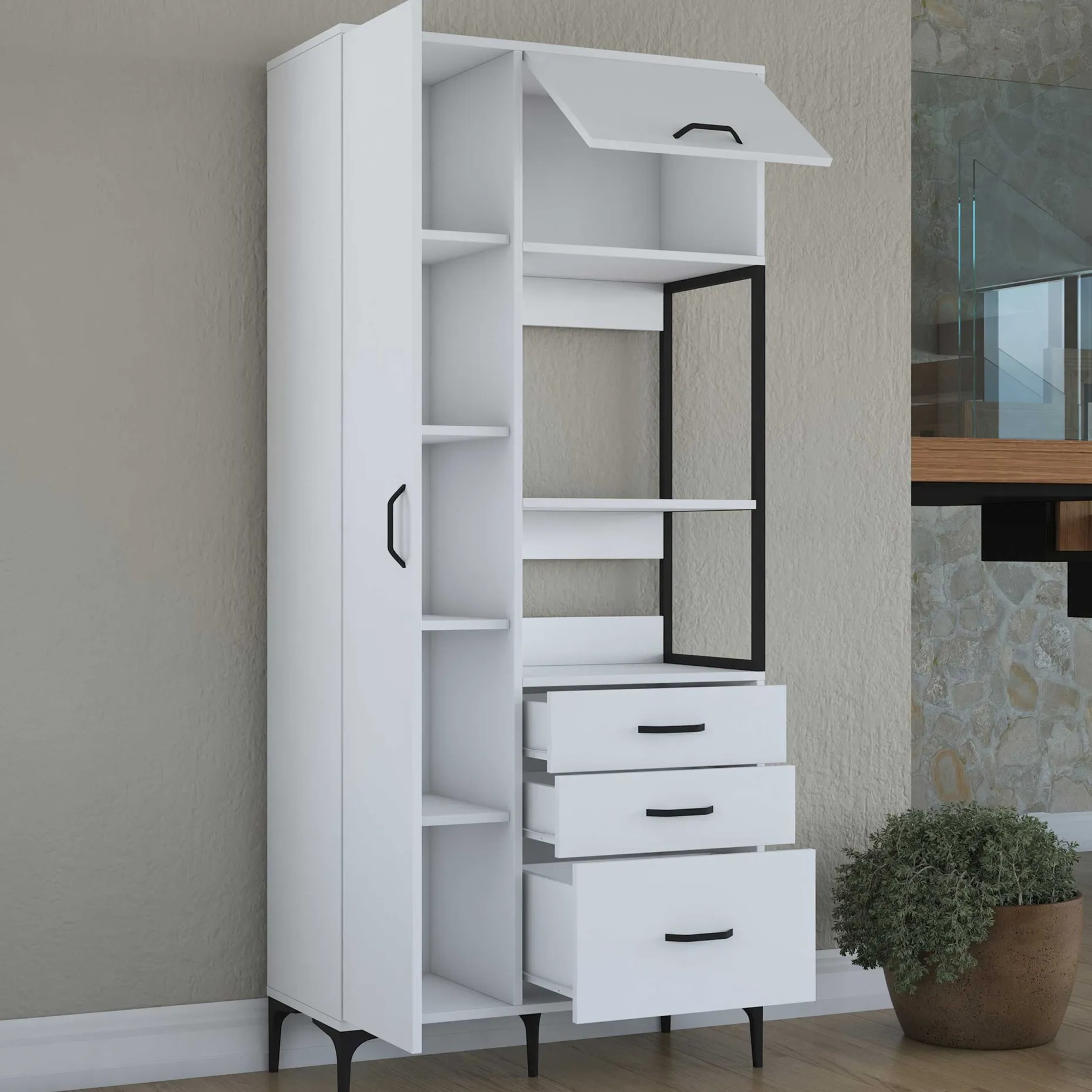JE112 - 2958 Mehrzweckschrank | 100 % MELAMIN | Weiß