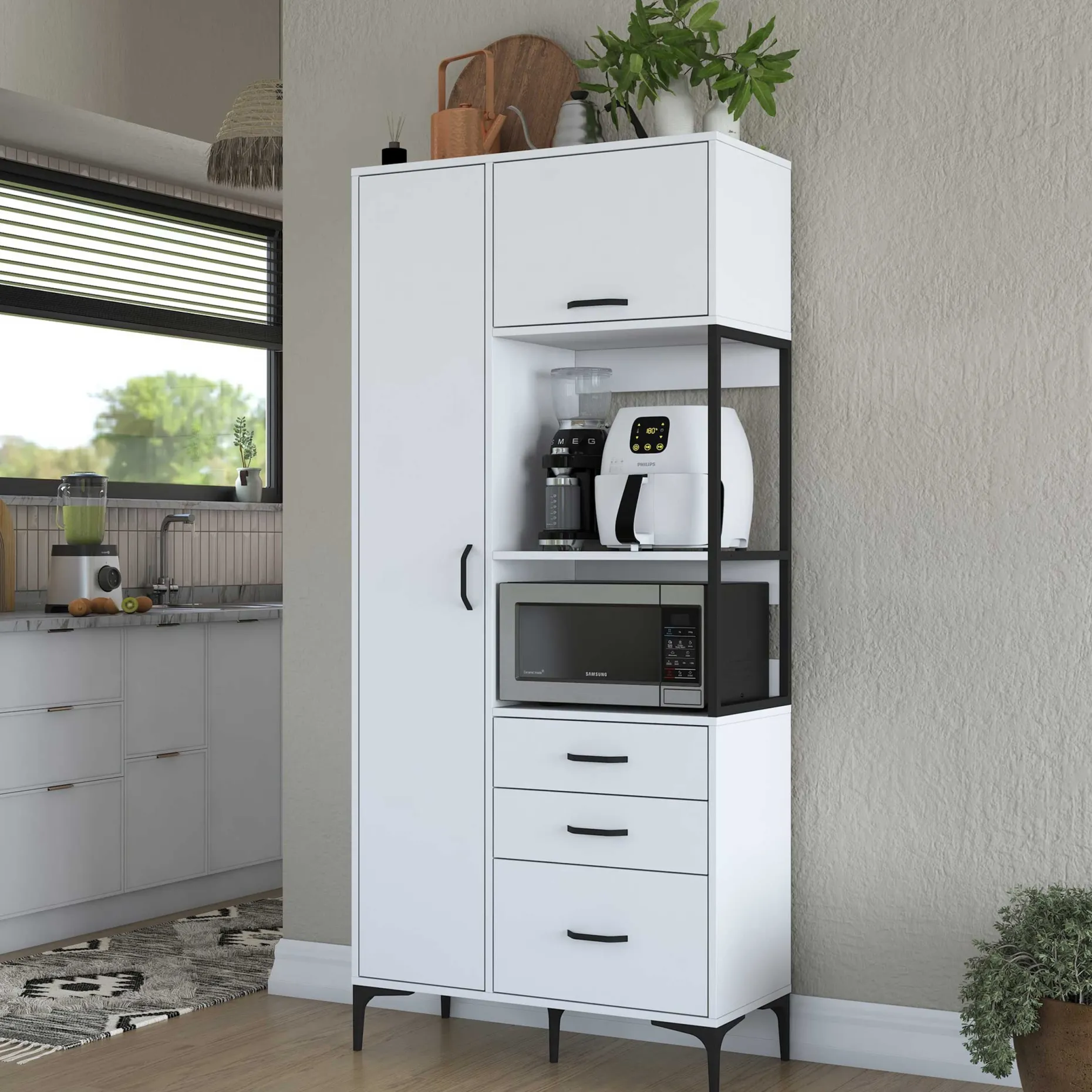 JE112 - 2958 Mehrzweckschrank | 100 % MELAMIN | Weiß