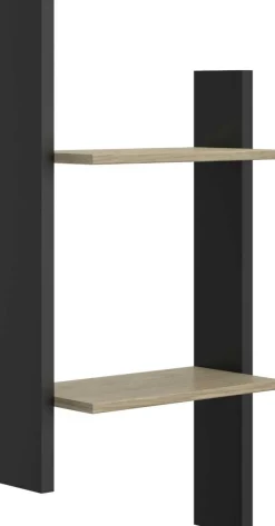 Kinder Gautier - Gami Jugendzimmer Nael: Bett 90x200 mit Lattenrost, Kommode, Nachttisch, Wandregal - Eiche Dekor/schwarz
