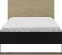 Kinder Gautier - Gami Jugendzimmer Nael: Bett 90x200 mit Lattenrost, Kommode, Nachttisch, Wandregal - Eiche Dekor/schwarz