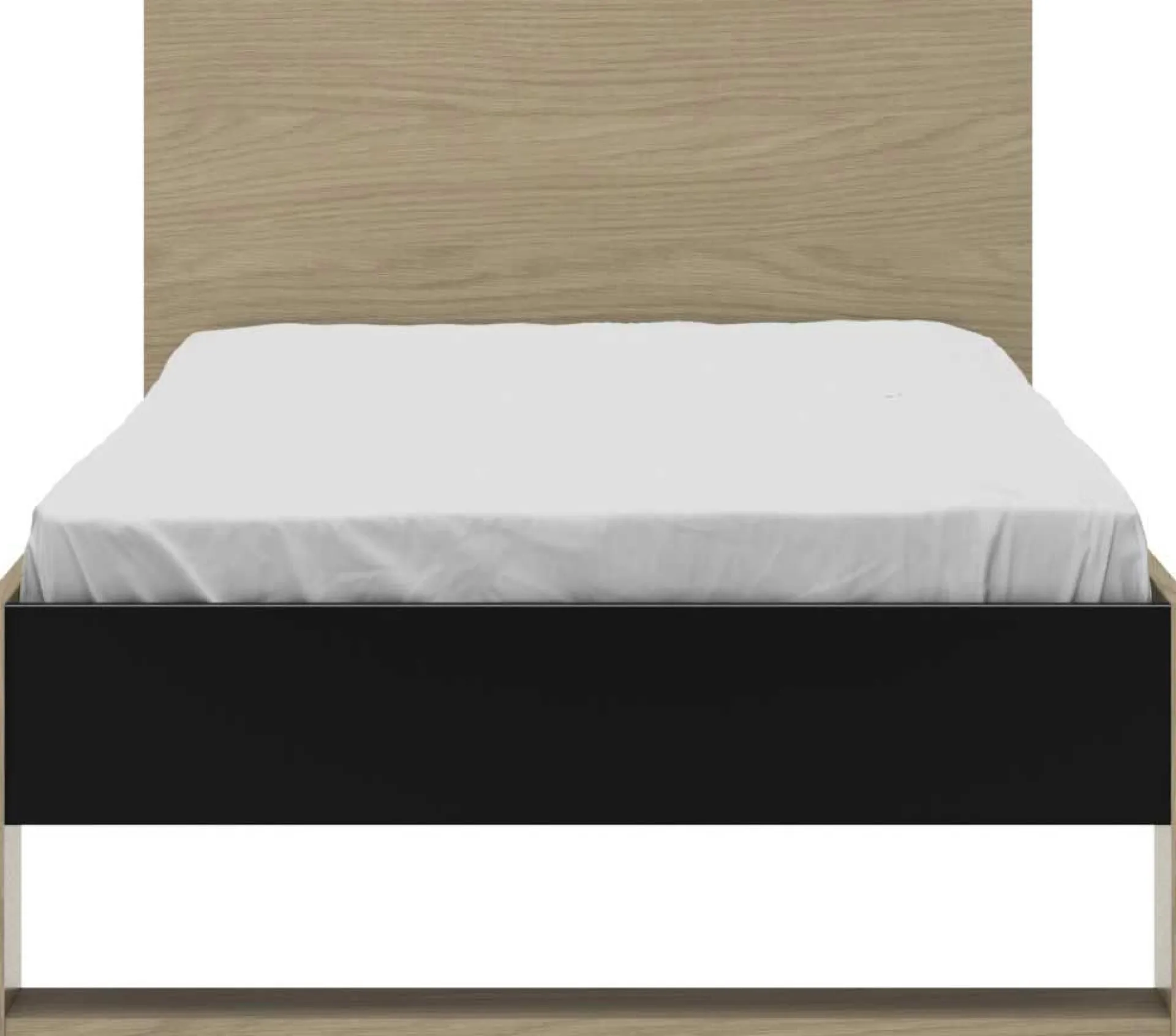 Kinder Gautier - Gami Jugendzimmer Nael: Bett 90x190 mit Rückwand, Kommode, Nachttisch, Wandregal - Eiche Dekor/schwarz