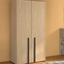 Kinder Gautier - Gami Jugendzimmer Nael: halbhohes Bett 90x200, Schränke - Eiche Dekor/schwarz