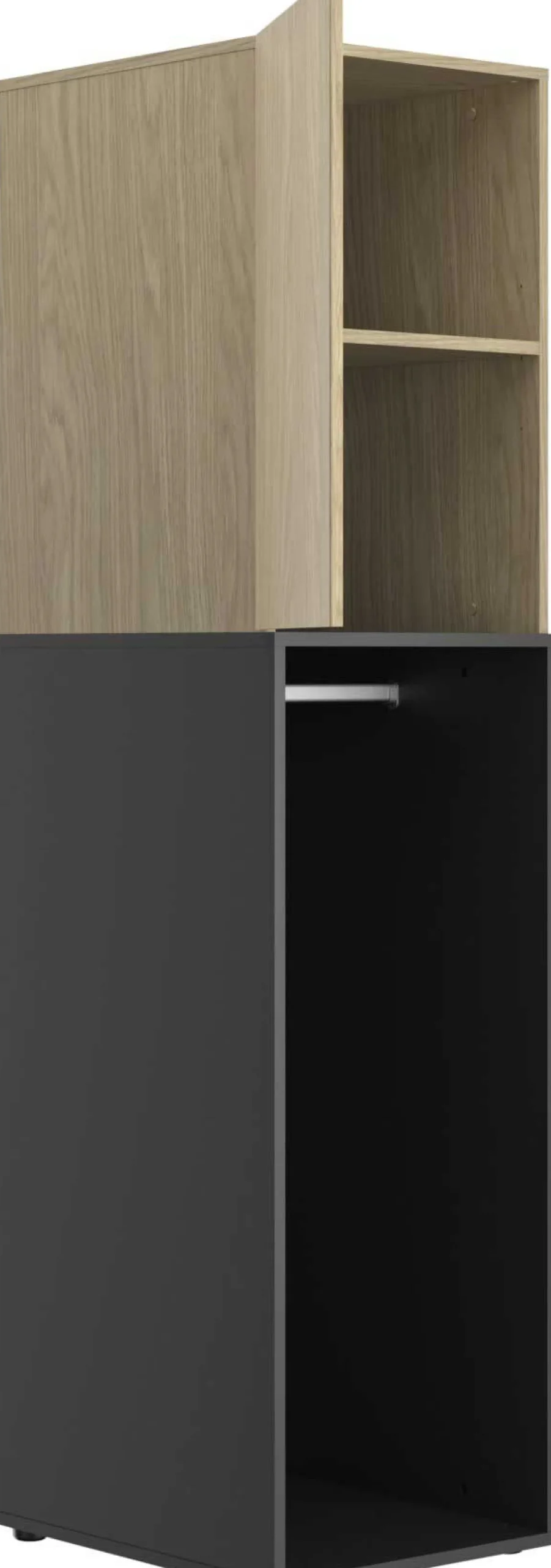 Kinder Gautier - Gami Jugendzimmer Nael: halbhohes Bett 90x200, Schränke - Eiche Dekor/schwarz