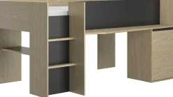 Kinder Gautier - Gami Jugendzimmer Nael: halbhohes Bett 90x200, Schränke - Eiche Dekor/schwarz