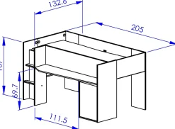 Kinder Gautier - Gami Jugendzimmer Nael: halbhohes Bett 90x200, Schränke - Eiche Dekor/schwarz