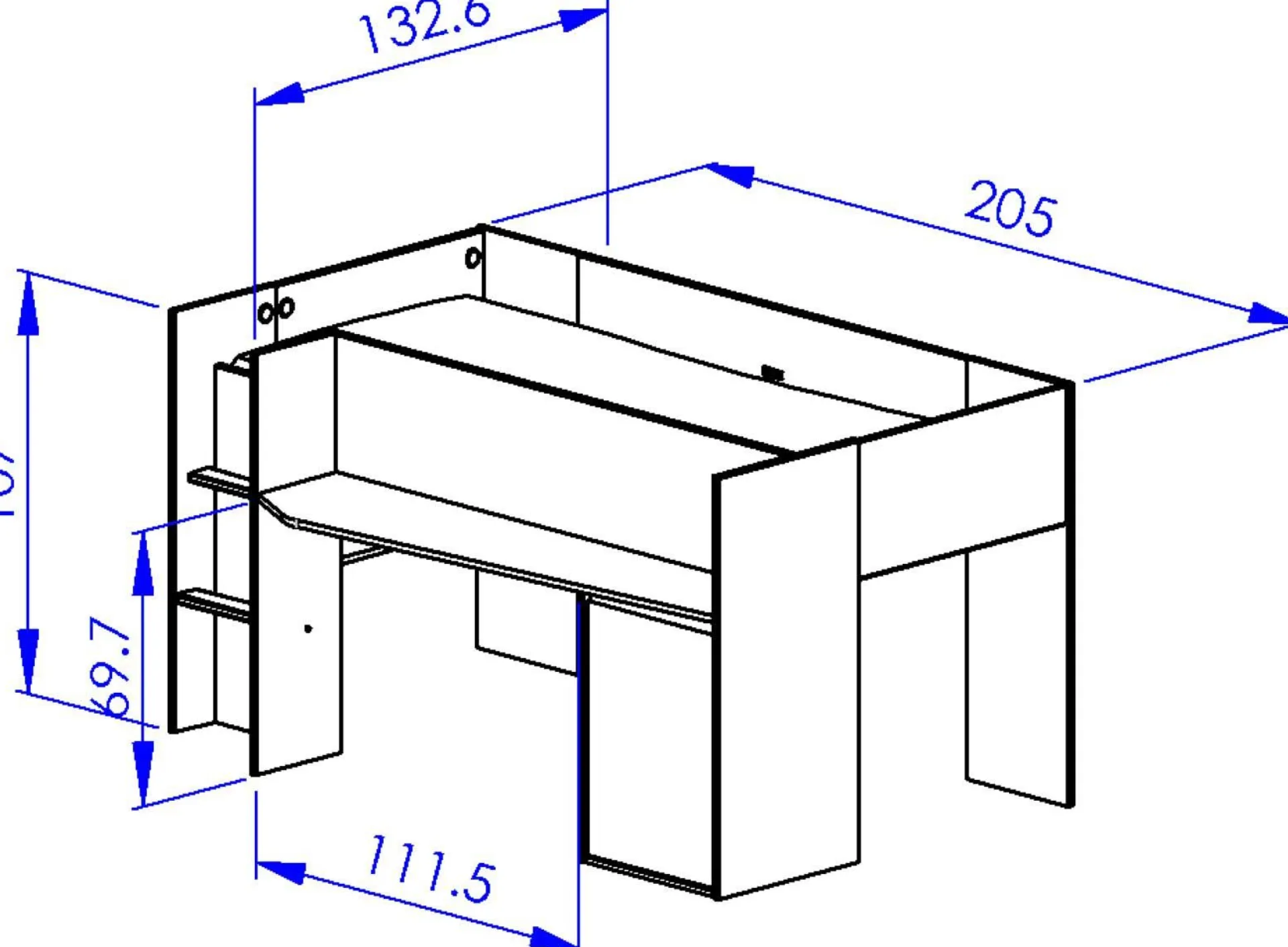 Kinder Gautier - Gami Jugendzimmer Nael: halbhohes Bett 90x200, Schränke - Eiche Dekor/schwarz