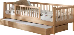 Kabinenbett Forrest 90x200 cm mit Bettgitter und Bettkasten - Buche