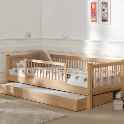 Kabinenbett Forrest 90x200 cm mit Bettgitter und Bettkasten - Buche