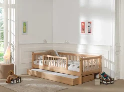 Kabinenbett Forrest 90x200 cm mit Bettgitter und Bettkasten - Buche
