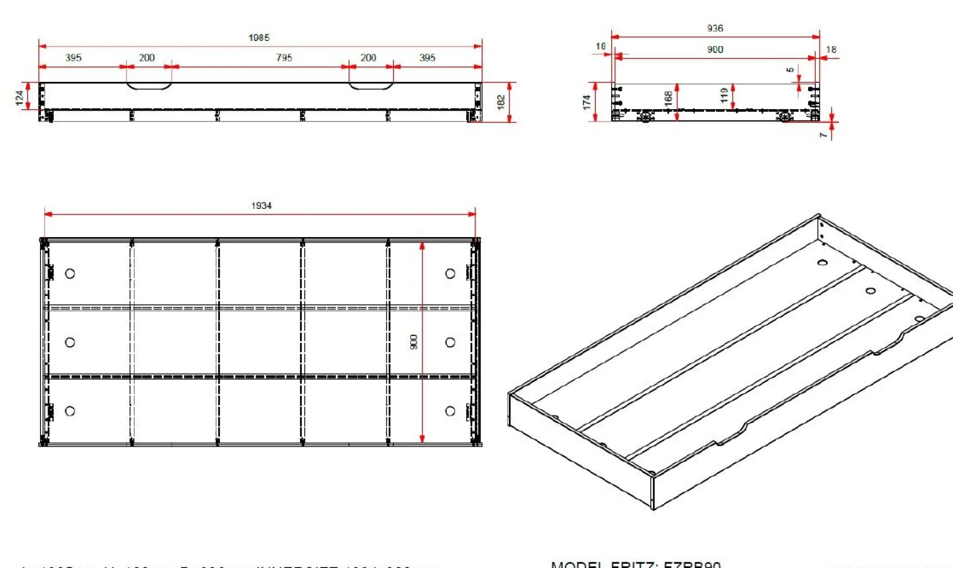 Kabinenbett Friedrich 90x200 mit Bettkasten Kiefer - weiß