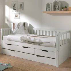 Kabinenbett Friedrich 90x200 mit 3 Schubladen und Unterbett aus Kiefer - weiß