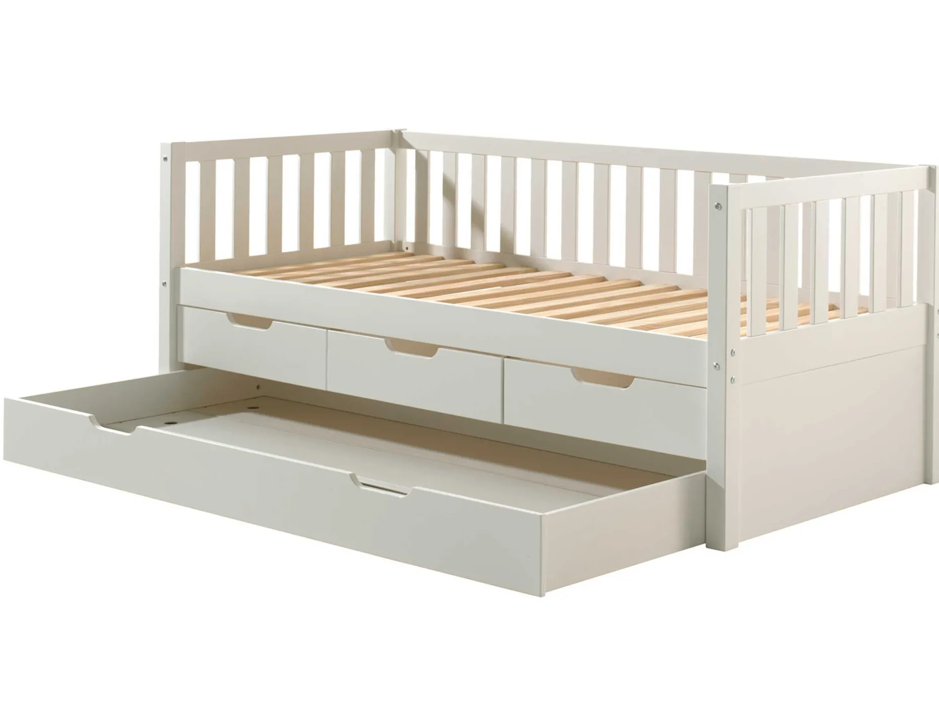 Kabinenbett Friedrich 90x200 mit 3 Schubladen und Unterbett aus Kiefer - weiß
