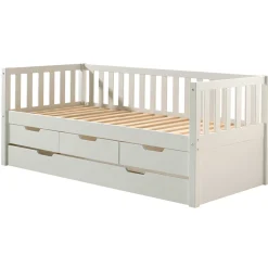 Kabinenbett Friedrich 90x200 mit 3 Schubladen und Unterbett aus Kiefer - weiß