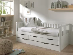 Kabinenbett Friedrich 90x200 mit 3 Schubladen und Unterbett aus Kiefer - weiß