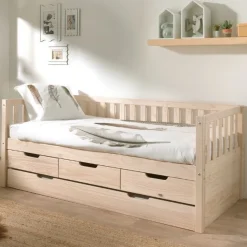 Kabinenbett Friedrich | 211,2 x 98,2 x 68 cm | 3 Schubkästen, Bettkasten | Milky Pine Design