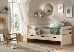 Kabinenbett Maggie - mit 3 Ablagefächern - 90 x 200 - Kiefer massiv - Kiefer milchig