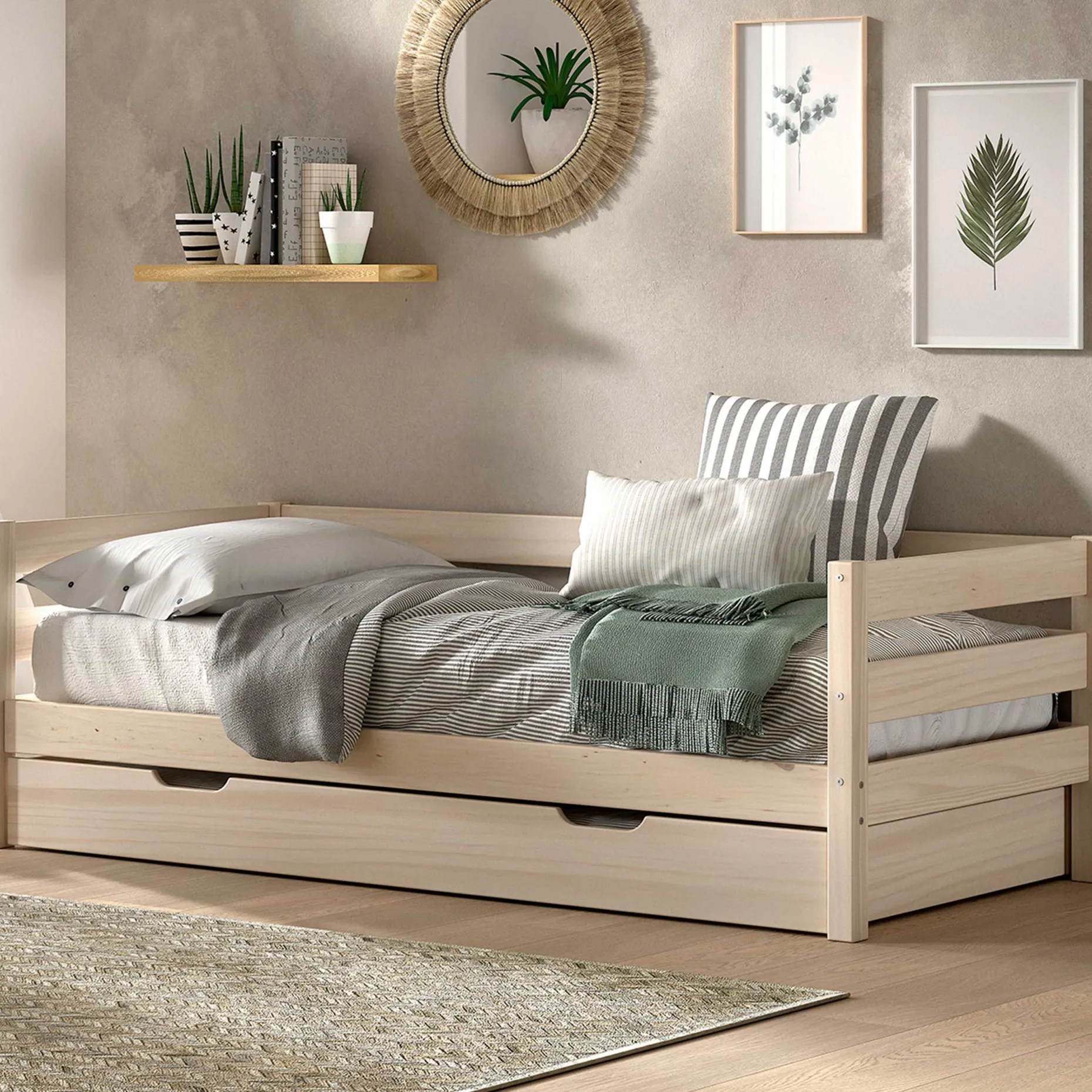 Kabinenbett Maggie - mit Bettkasten - 90 x 200 - Kiefer massiv - Kiefer milchig