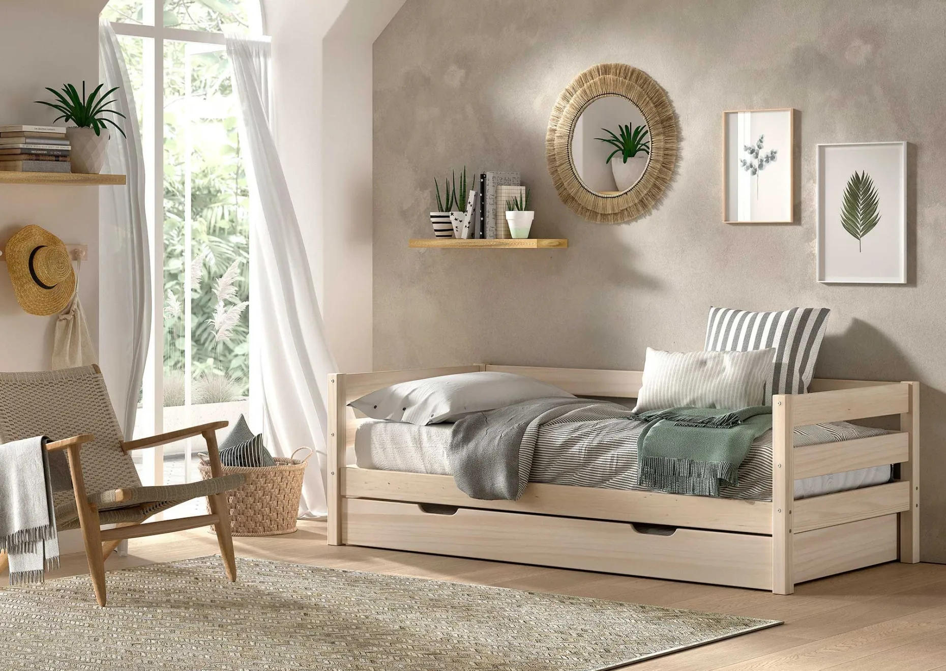 Kabinenbett Maggie - mit Bettkasten - 90 x 200 - Kiefer massiv - Kiefer milchig