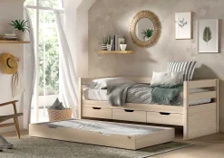 Kabinenbett Maggie - mit 3 Stauraumschubladen und Bettkasten - 90 x 200 - Kiefer massiv - Kiefer milchig