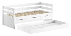 Kabinenbett Maggie - mit 3 Stauraumschubladen und Bettkasten - 90 x 200 - Kiefer massiv - weiß