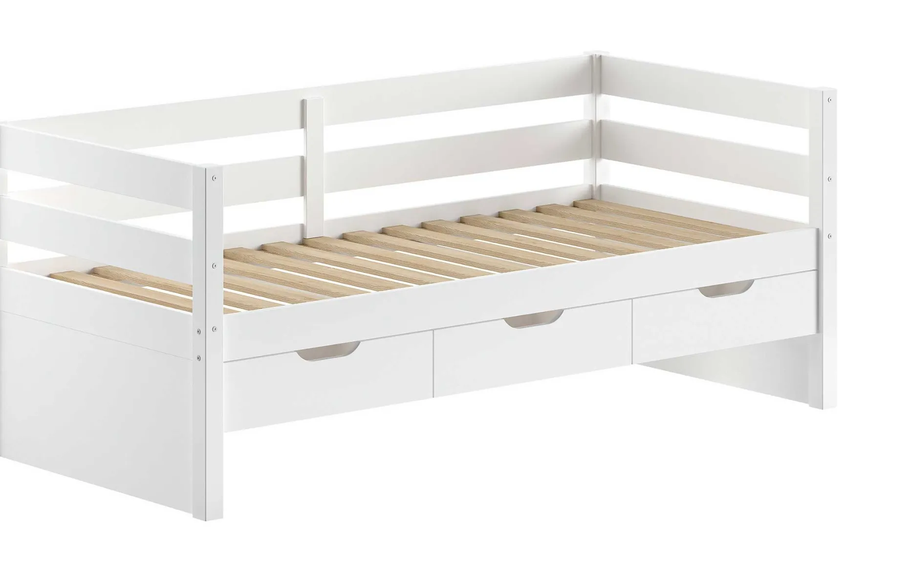 Kabinenbett Maggie - mit 3 Stauraumschubladen und Bettkasten - 90 x 200 - Kiefer massiv - weiß