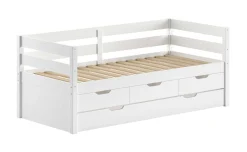 Kabinenbett Maggie - mit 3 Stauraumschubladen und Bettkasten - 90 x 200 - Kiefer massiv - weiß