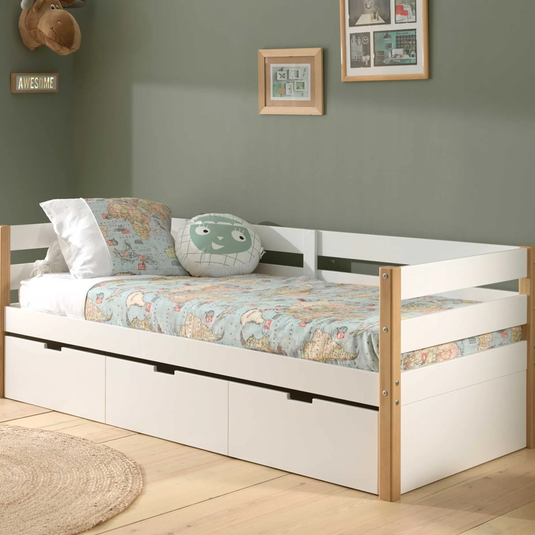 Kabinenbett Maggie 90 x 200 mit Bettkasten Kiefer - weiß