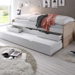 Kabinenbett Nasri 90x200 mit Bettkasten - Sonoma Eiche/Weiß