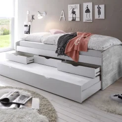 Kabinenbett Nasri 90x200 mit Bettkasten - Beton/Weiß