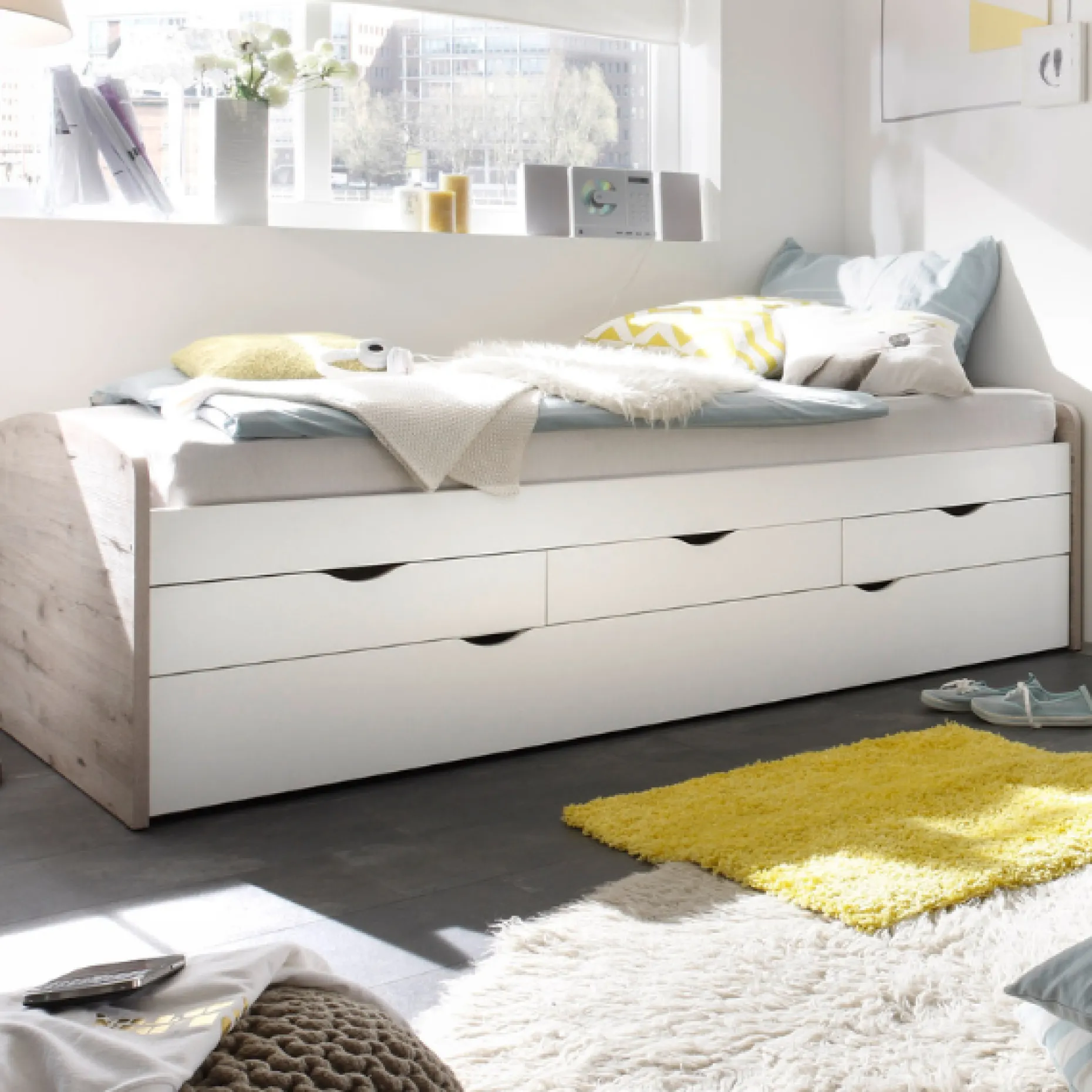 Kabinenbett Nasri 90x200 mit Bettkasten - Sandeiche/Weiß