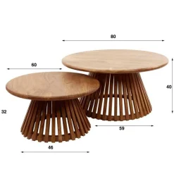 Emob Kai2er-Set Couchtische -sandfarbenes massives Mangoholz