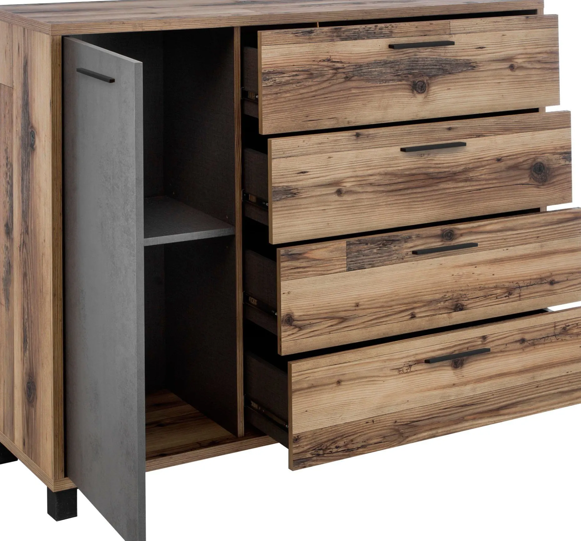 Kalas Kommode 125cm mit 1 Tür und 4 Schubladen - braun/grau