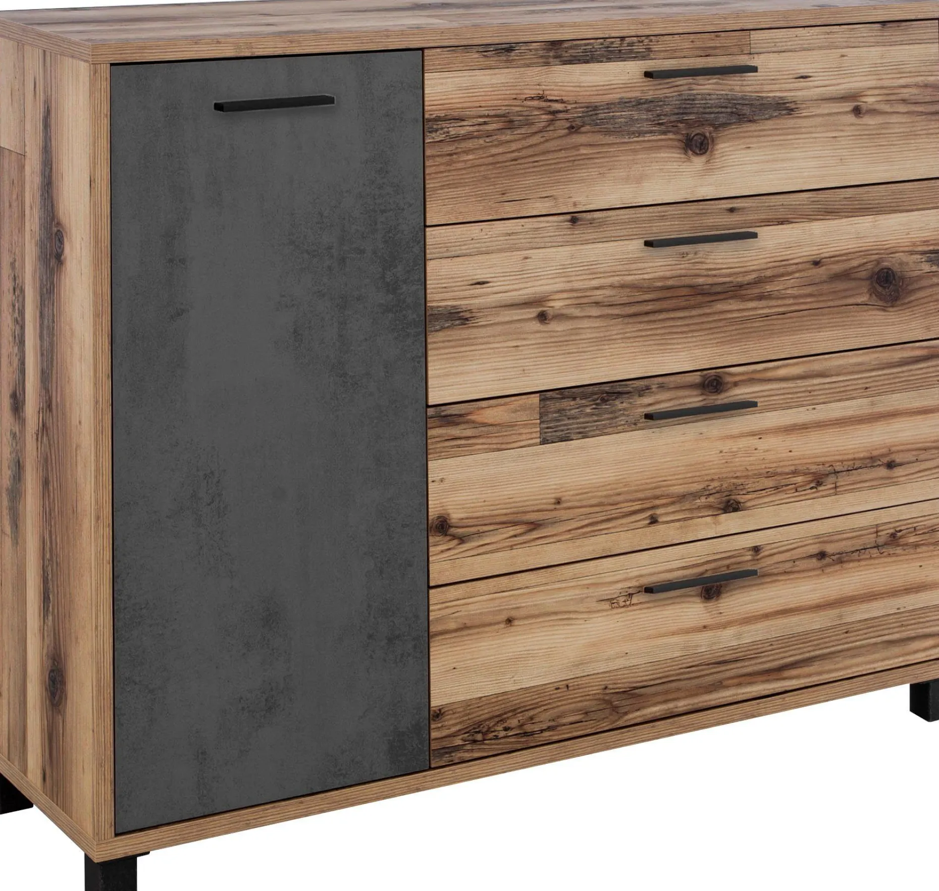 Kalas Kommode 125cm mit 1 Tür und 4 Schubladen - braun/grau