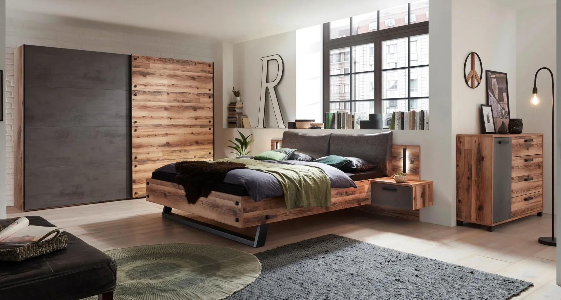 Kalas Kommode 125cm mit 1 Tür und 4 Schubladen - braun/grau