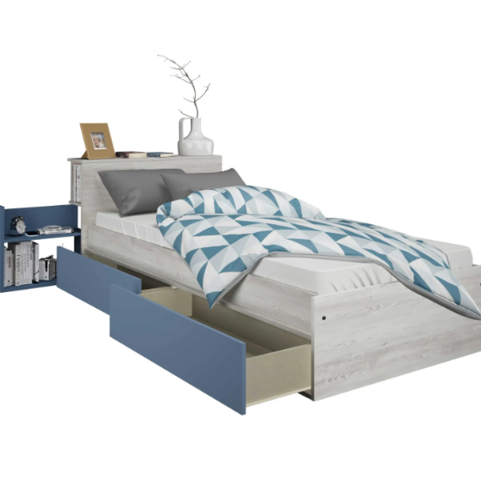 Kazim Einzelbett 90x190 cm-pine/blau