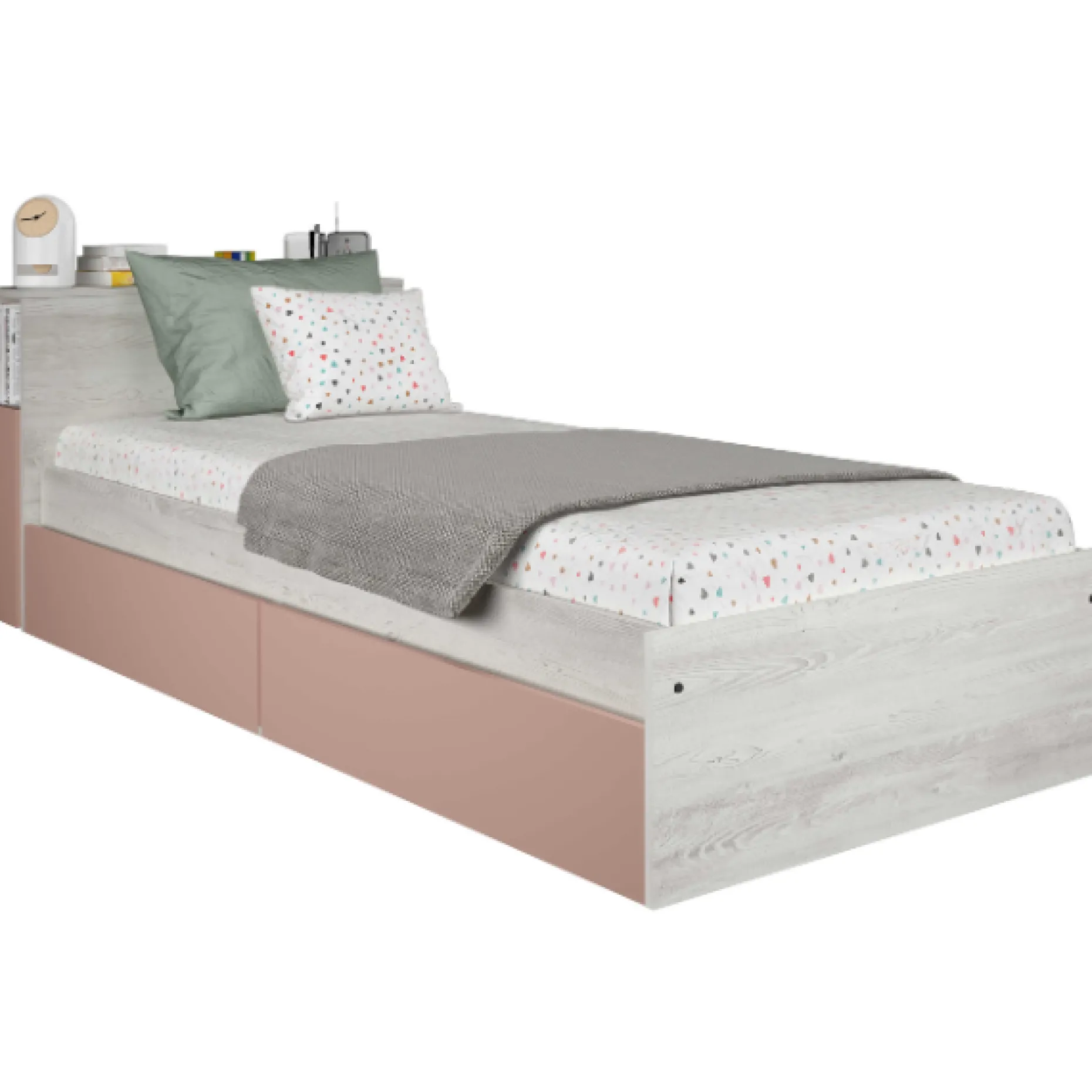 Kazim Einzelbett 90x190 cm-pine/pink