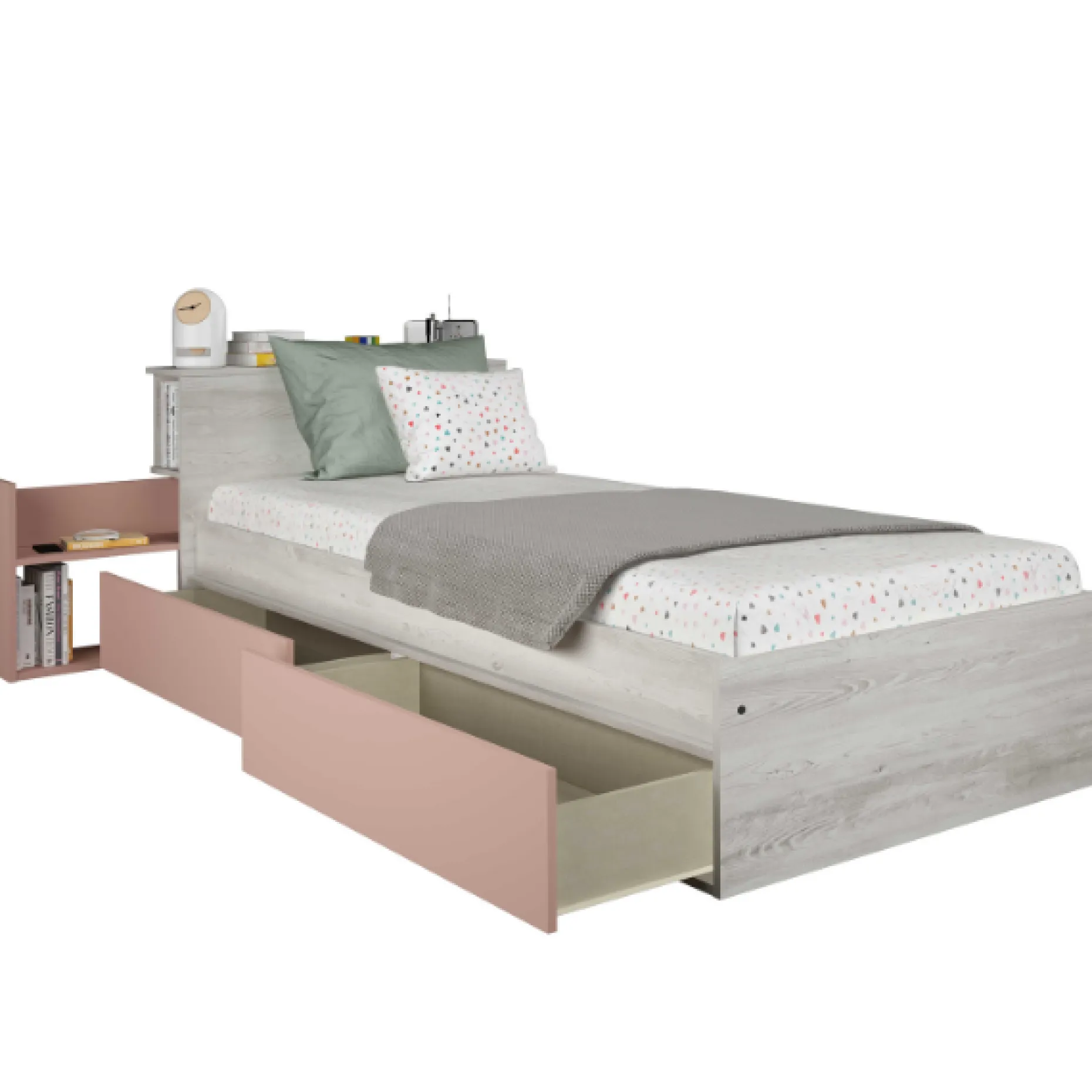 Kazim Einzelbett 90x190 cm-pine/pink