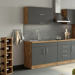 Küchenhängeschrank Sorrella 100cm mit 2 Flügeltüren - anthrazit/eiche