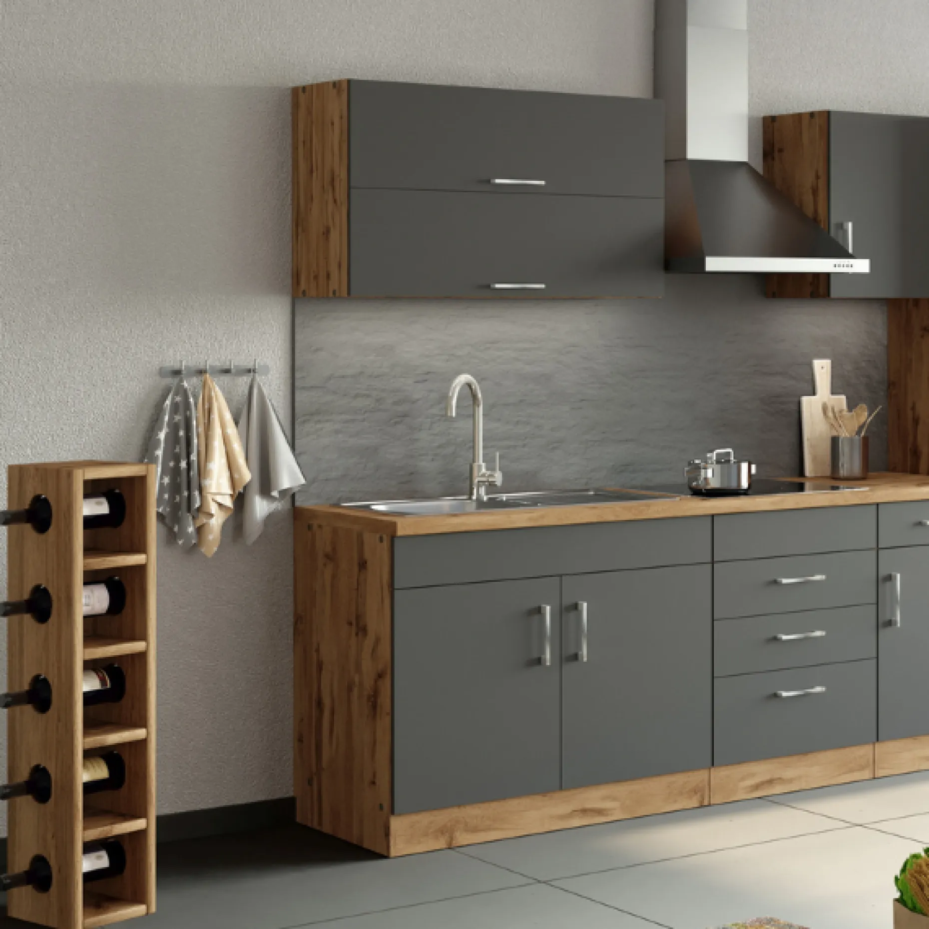 Küchenhängeschrank Sorrella 100cm mit 2 Flügeltüren - anthrazit/eiche