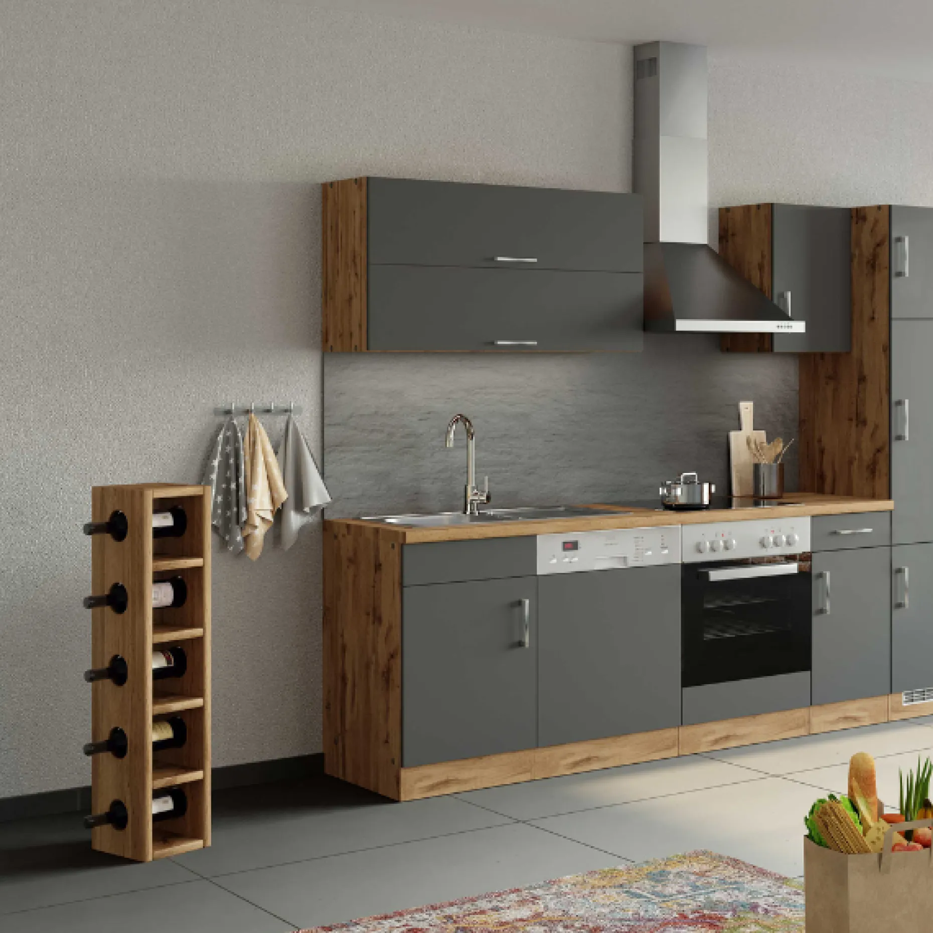 Küchenhängeschrank Sorrella 110cm mit 2 Flügeltüren - anthrazit/eiche