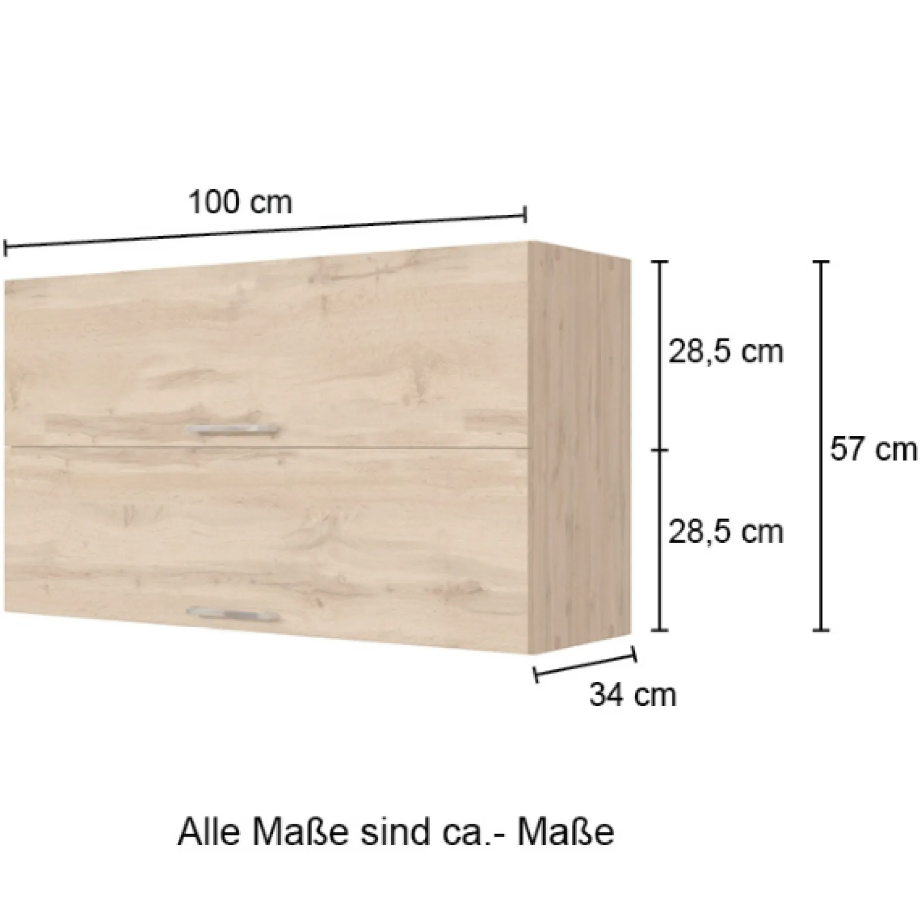 Küchenhängeschrank Sorrella 100cm mit 2 Flügeltüren - Eiche/Graphit