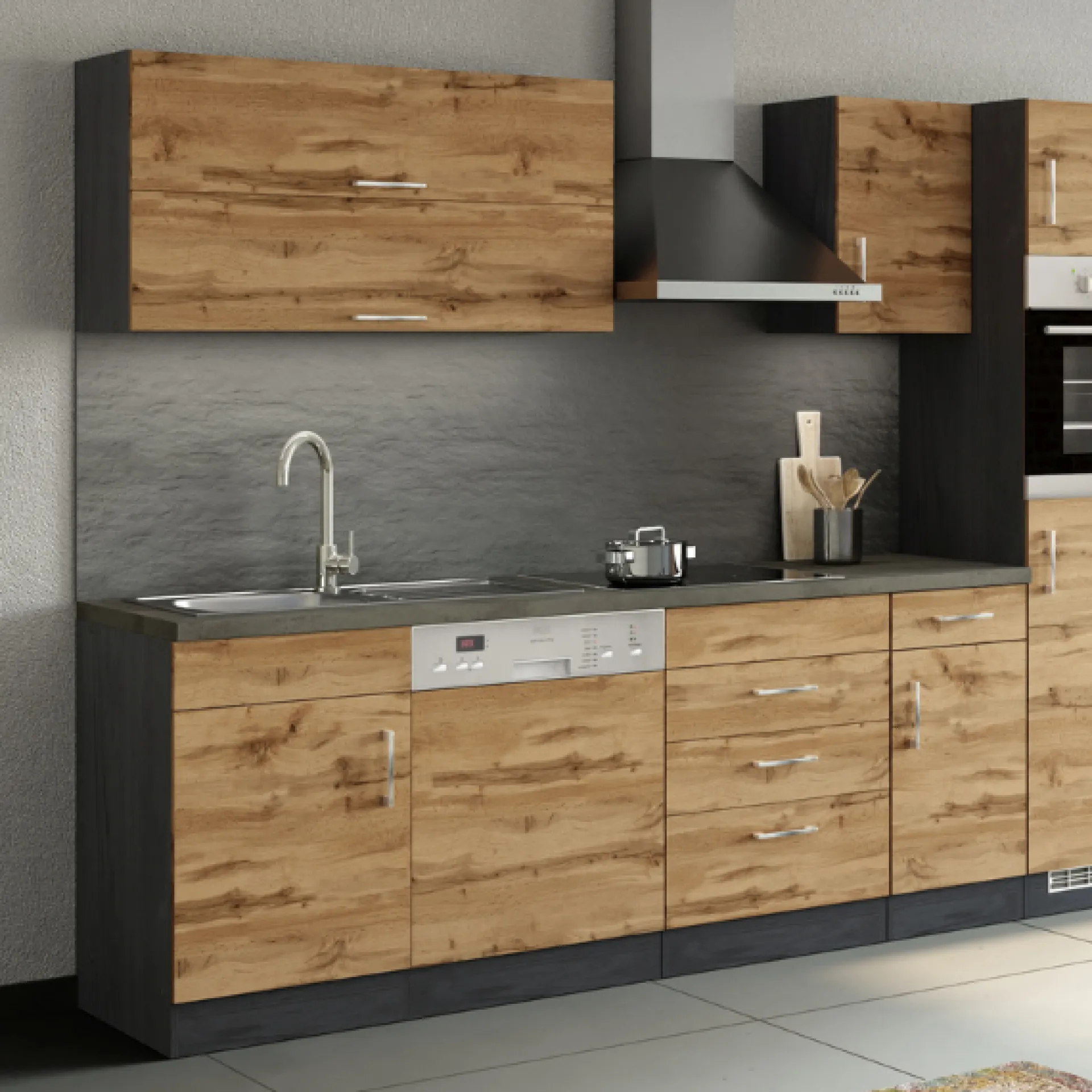 Held Küchenhängeschrank Sorrella 110cm mit 2 Flügeltüren - Eiche/Graphit