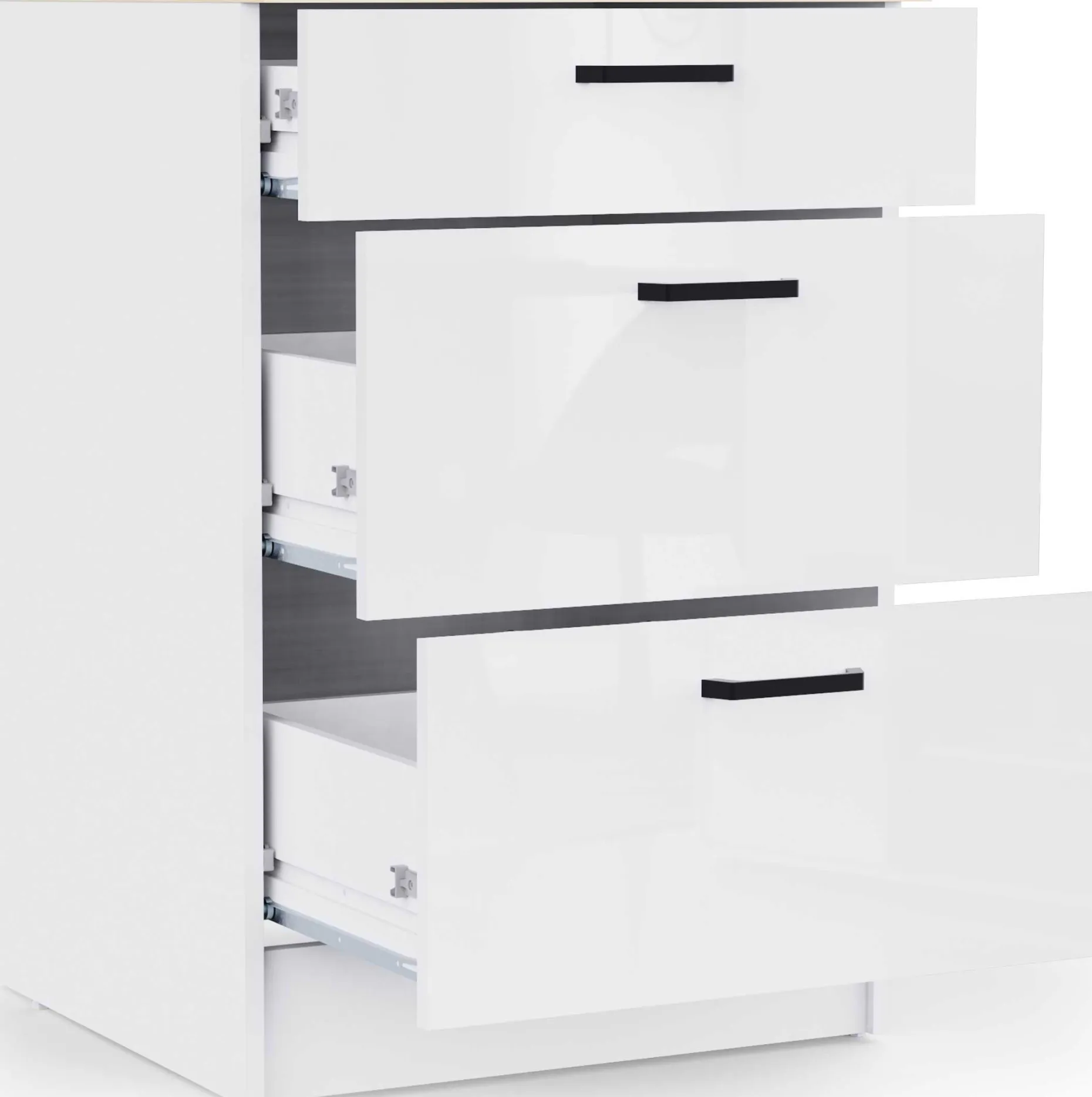Küchenschrank Bianco - 60x60x90cm - 3 Schubladen - Hochglanz weiß