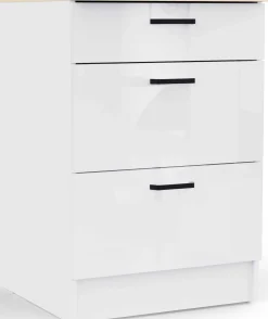 Küchenschrank Bianco - 60x60x90cm - 3 Schubladen - Hochglanz weiß
