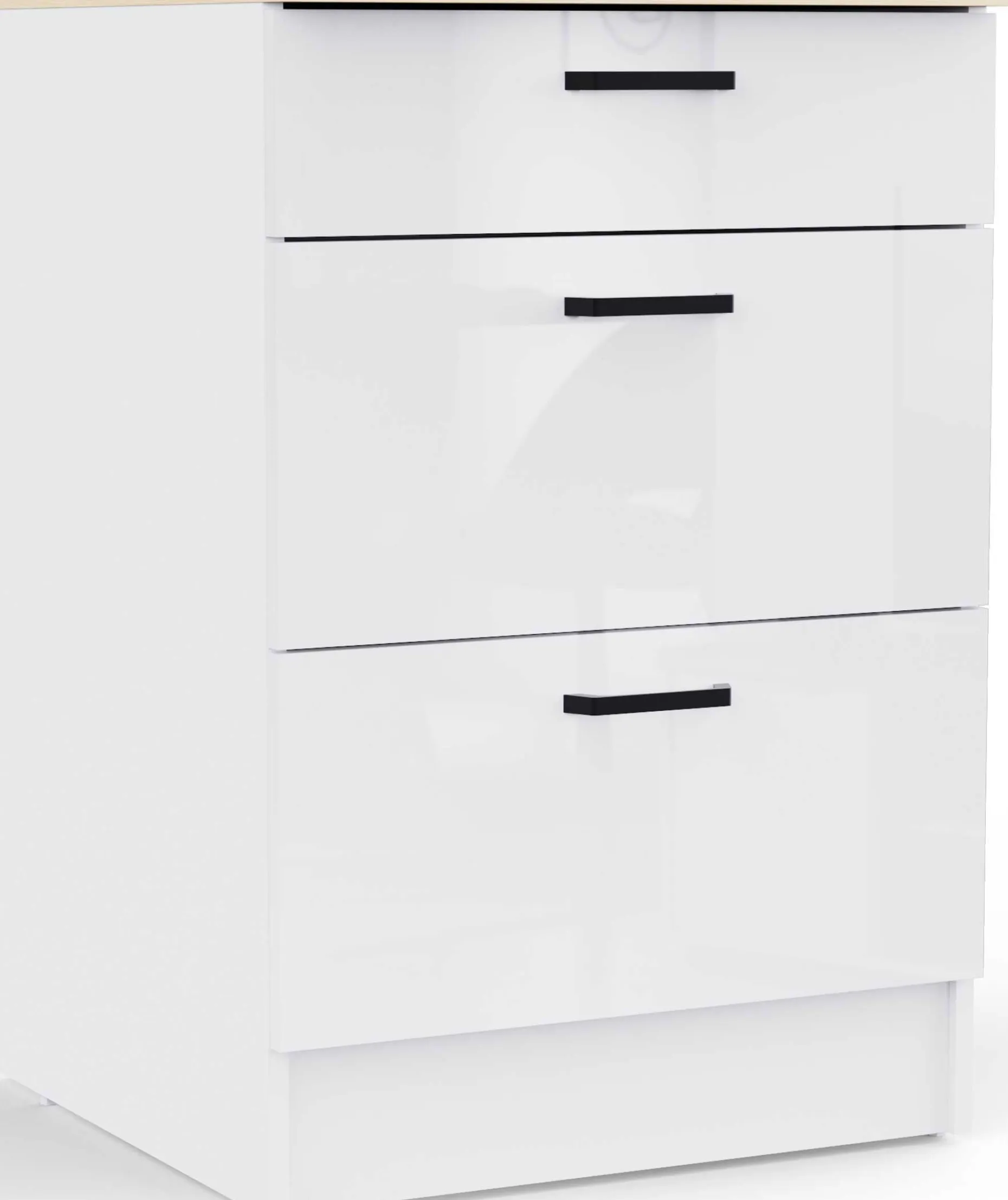 Küchenschrank Bianco - 60x60x90cm - 3 Schubladen - Hochglanz weiß