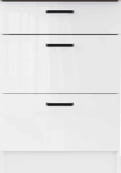 Küchenschrank Bianco - 60x60x90cm - 3 Schubladen - Hochglanz weiß