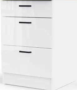 Küchenschrank Bianco - 60x60x90cm - 3 Schubladen - Hochglanz weiß
