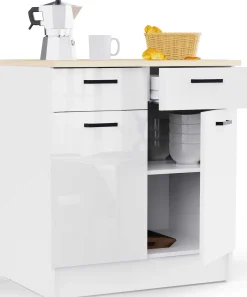 Küchenschrank Bianco - 80x60x90cm - 2 Türen und 2 Schubladen - Hochglanz weiß