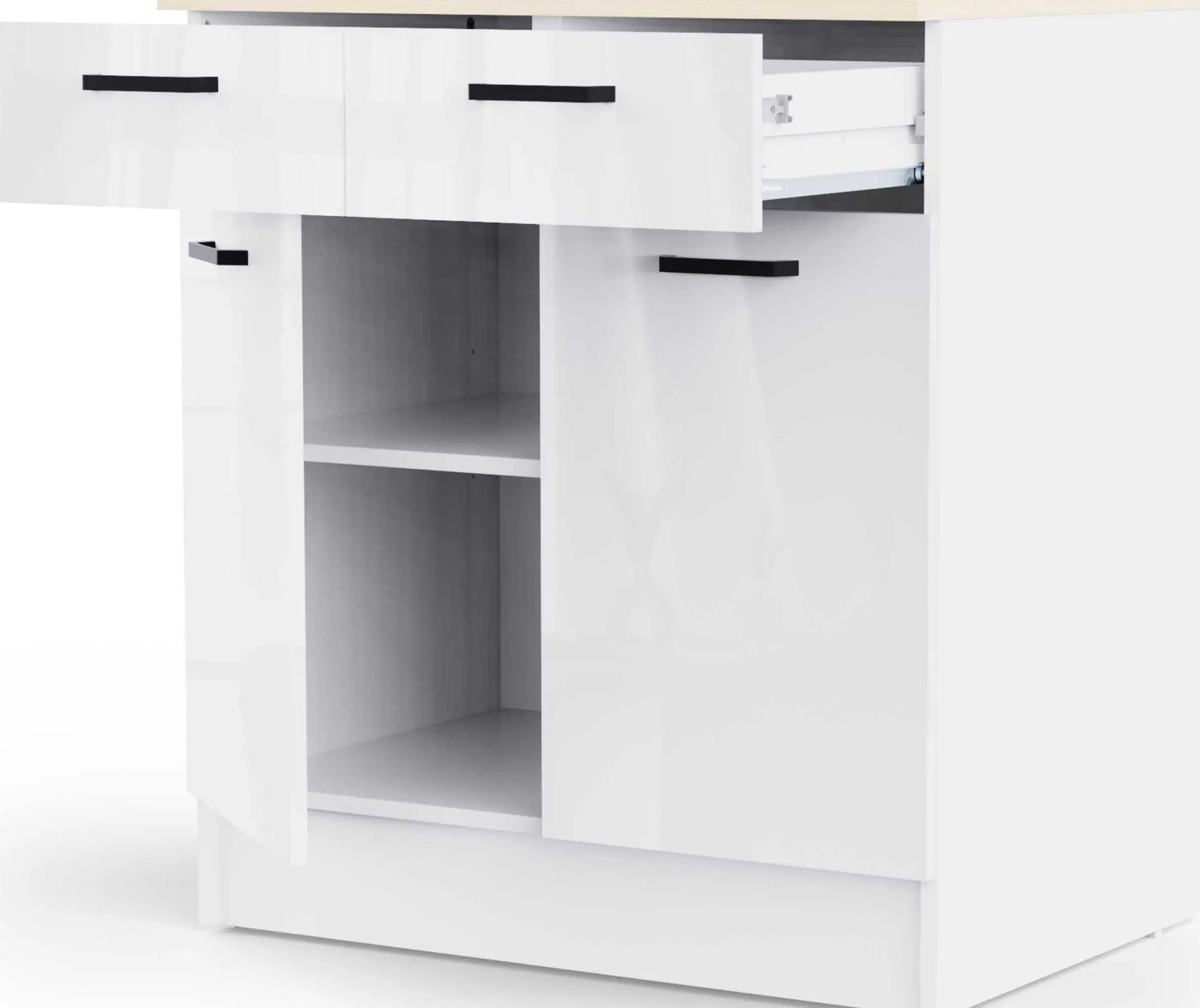 Küchenschrank Bianco - 80x60x90cm - 2 Türen und 2 Schubladen - Hochglanz weiß